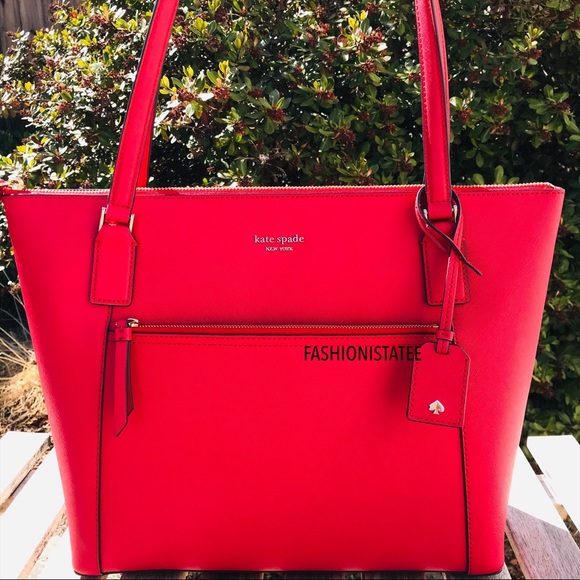kate spade Handbags - Kate Spade Large Red Pocket Tote Bag Cameron Rosso